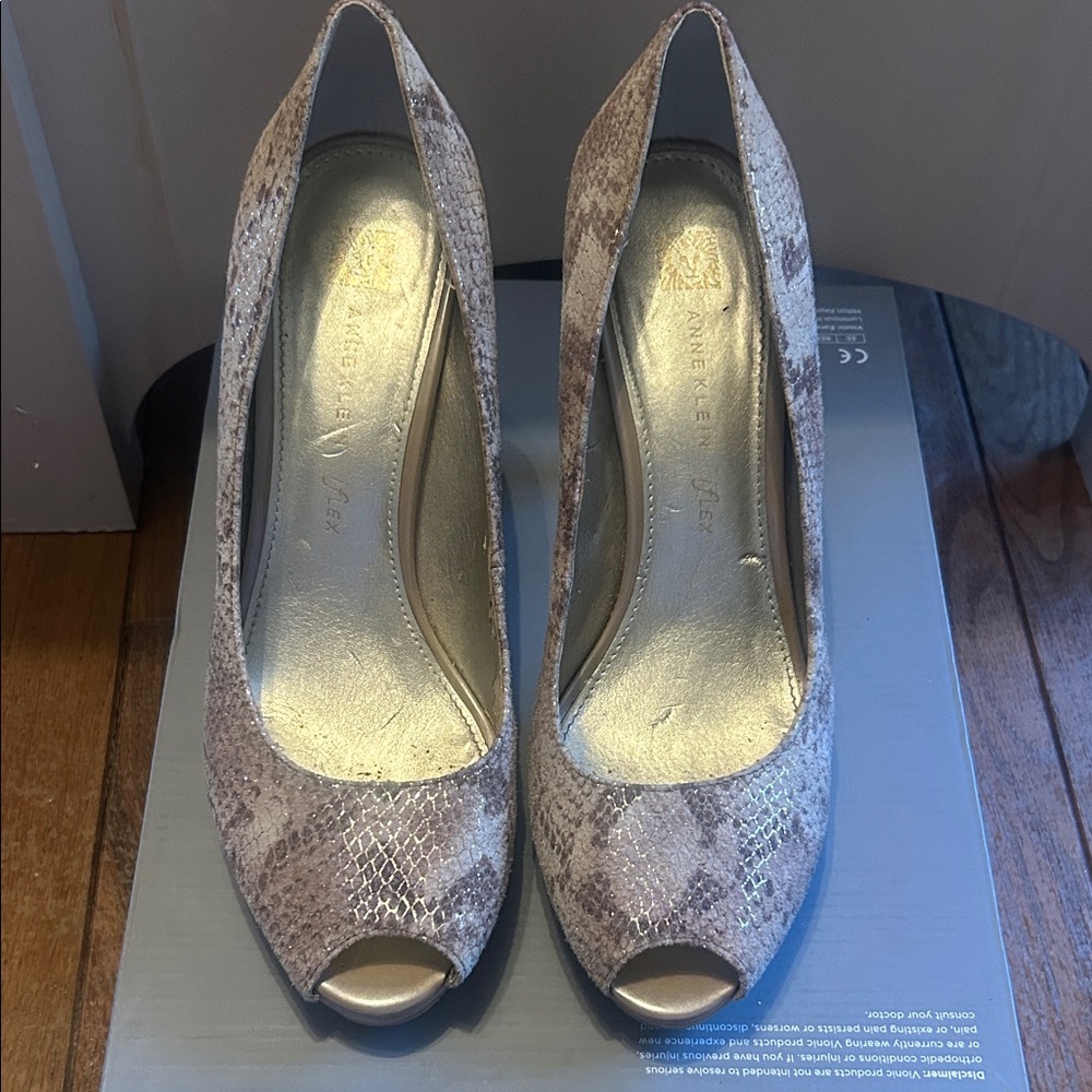 Anne Klein Snakeskin Peep-Toe Heels